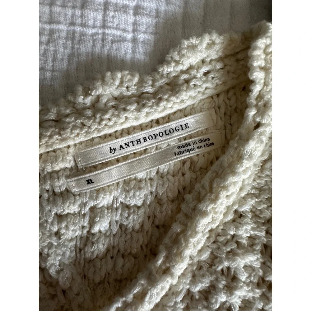 By Anthropologie Flutter-Sleeve Crochet Sweater Top Ivory Cream XL OB1659180